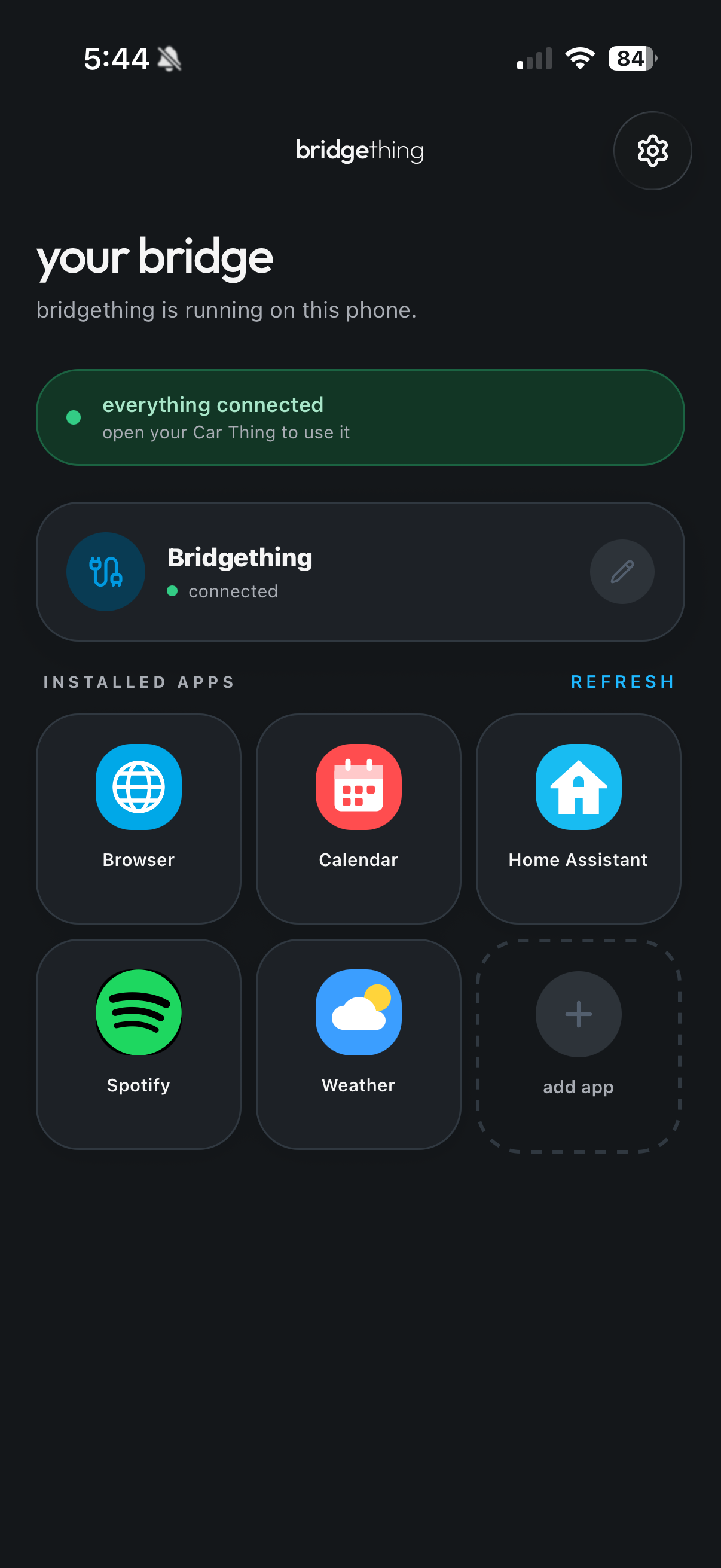 the companion app connected to a device